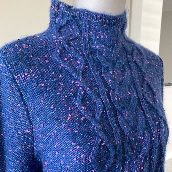 LOFT Outlet Medium Blue Cable Knit Turtleneck Sweater - Picture 3 of 10